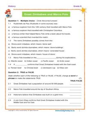 cover image of Grade 6 History Test 3: Zimbabwe and Marco Polo